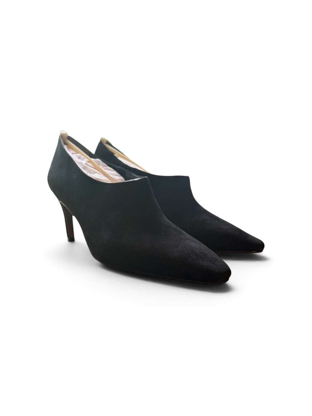 NWT Linea Paolo Simone Black Kid Suede Pointed Toe Booties Heels Size 10